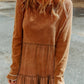 Textured Tiered Ruffled Long Sleeve Mini Dress