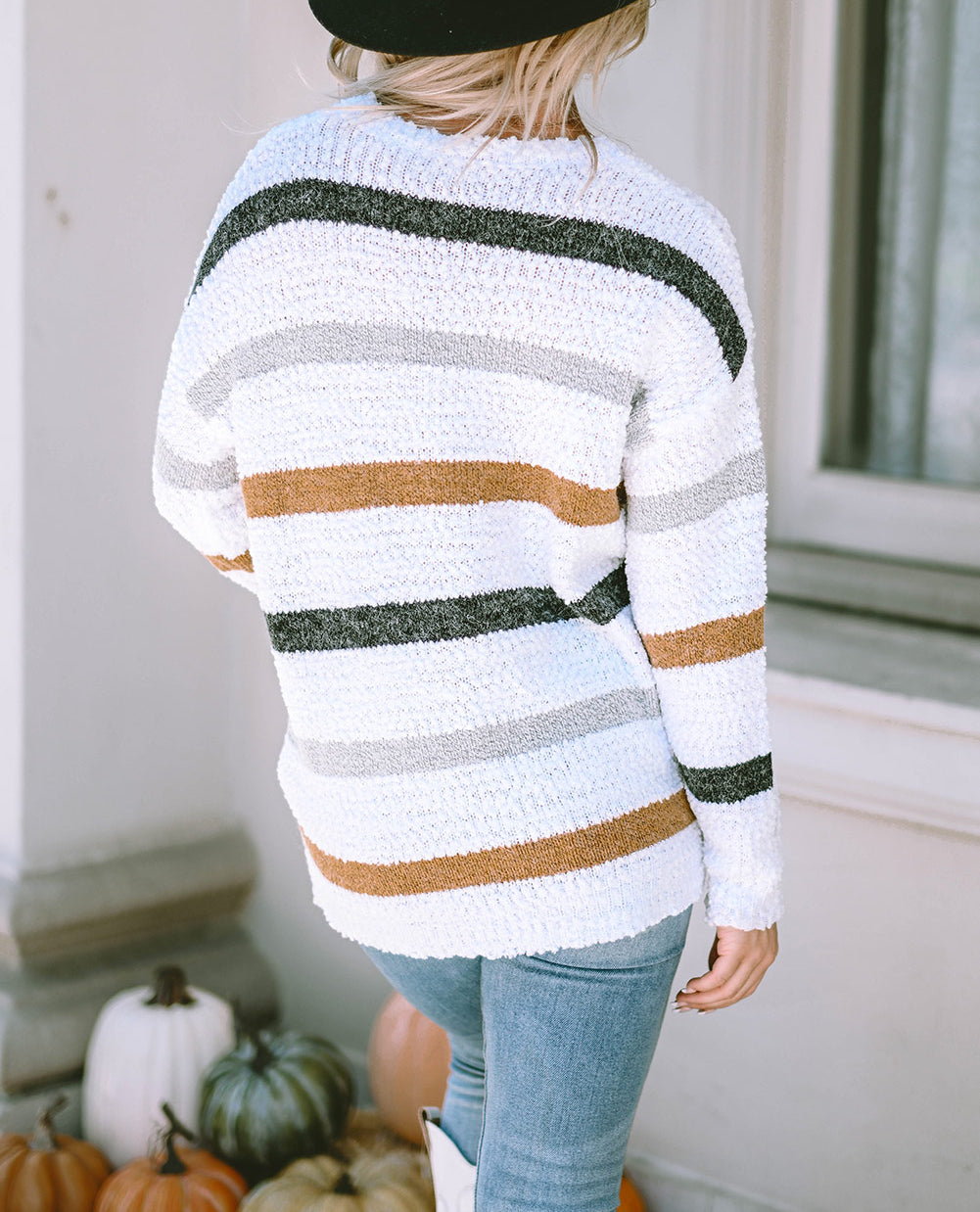 Striped Popcorn Knit Sweater