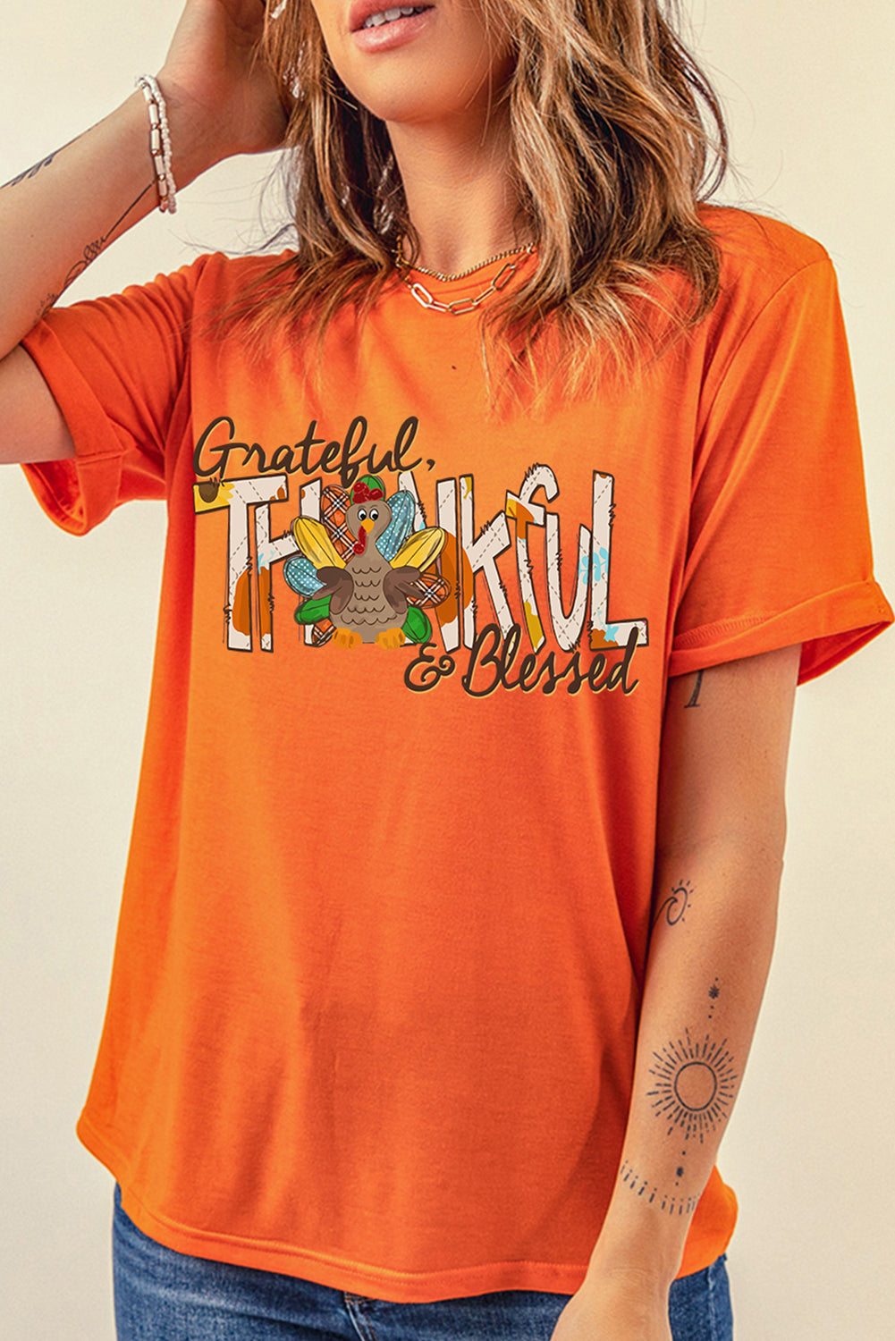 Grateful Thankful Blessed Turkey Graphic Thanksgiving T Shirt