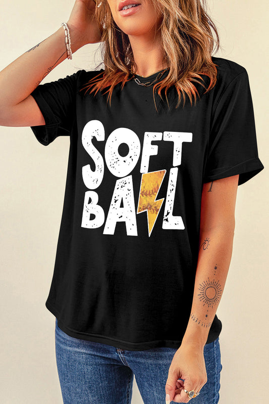 SOFT BALL Chic Letter Graphic T Shirt
