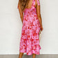 Tie Shoulder Straps Tiered Floral Dress