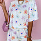 Flower Print Short Sleeve High Waist Two Piece Shorts Set