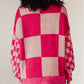 Mixed Checkered Pattern Drop Shoulder Loose Sweater