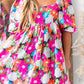 Floral Print Square Neck Short Puff Sleeve Dress