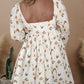 Plus Size Floral Bubble Sleeve Square Neck Ruffled Dress