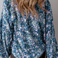 Boho Flower Split V Neck Bubble Sleeve Blouse