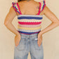 Stripe Square Neck Crochet Knit Crop Tank Top