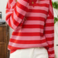 Stripe Long Sleeve Round Neck Drop Shoulder Top