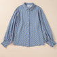 Abstract Print Shirred Cuff Buttoned Oversized Shirt