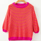 Stripe 3/4 Puff Sleeve Drop Shoulder Sweater