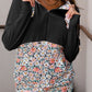Floral Patch Half Zip Kangaroo Pocket Hoodie