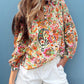 Floral Print Lace Splicing Button up Puff Sleeve Shirt