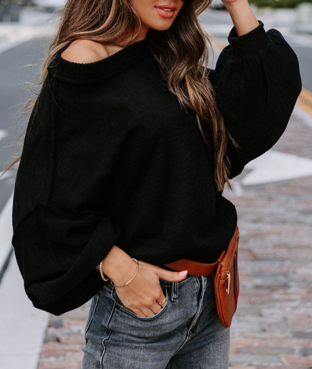 Raw Edge Patch Pocket Exposed Seam Loose Sweater