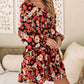 Smocked High Waist Long Sleeve Floral Dress