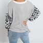 Leopard Sleeve Patchwork Waffle Knit Top