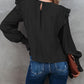 Crinkle Ruffle Trim Keyhole Puff Sleeve Blouse