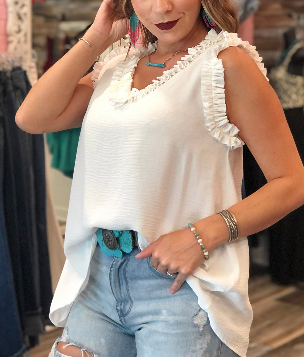 Frilled Trim V Neck Tank Top