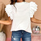 Solid Color Scalloped Ruffle Sleeve Top
