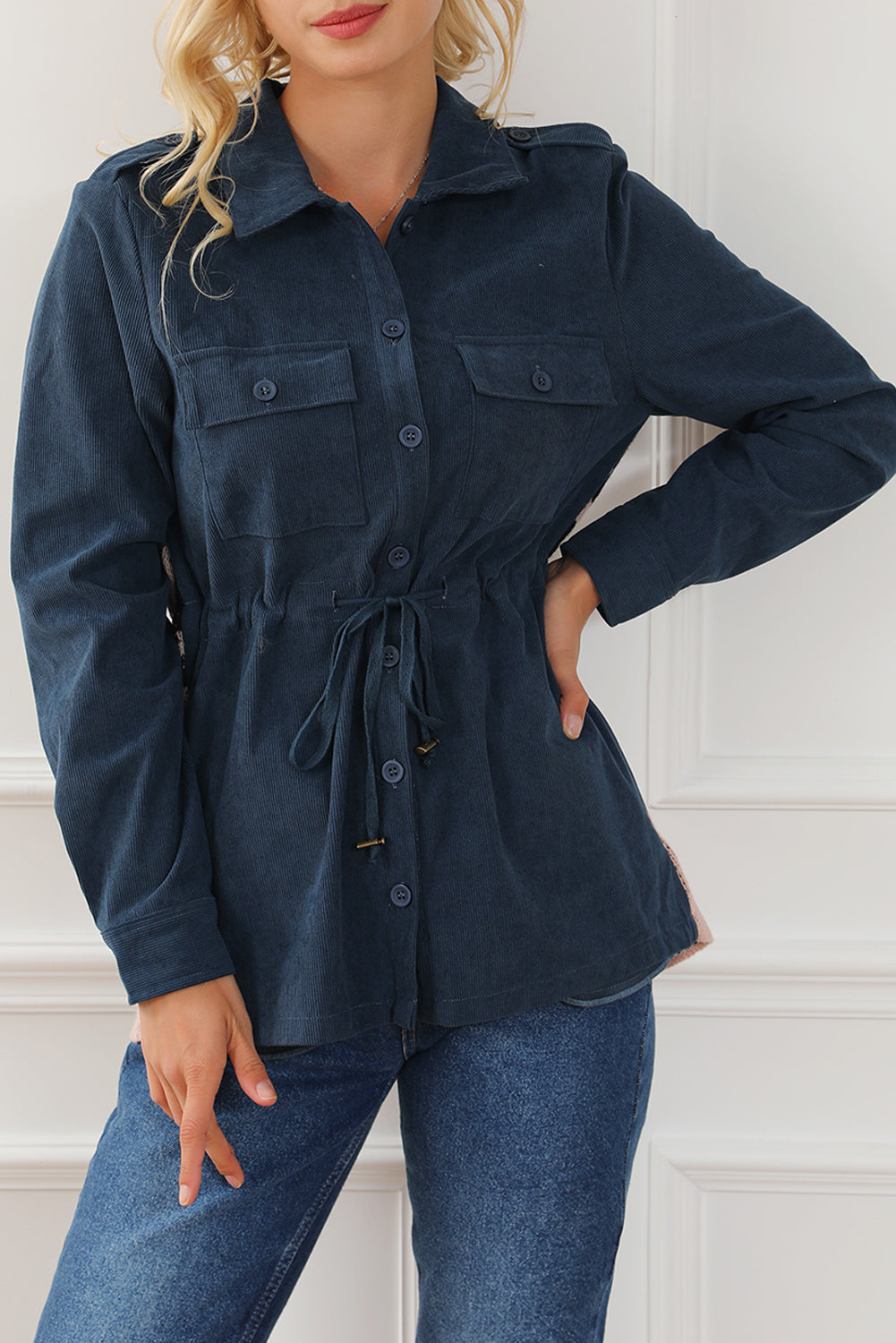 Corduroy Cinched Aztec Back Jacket