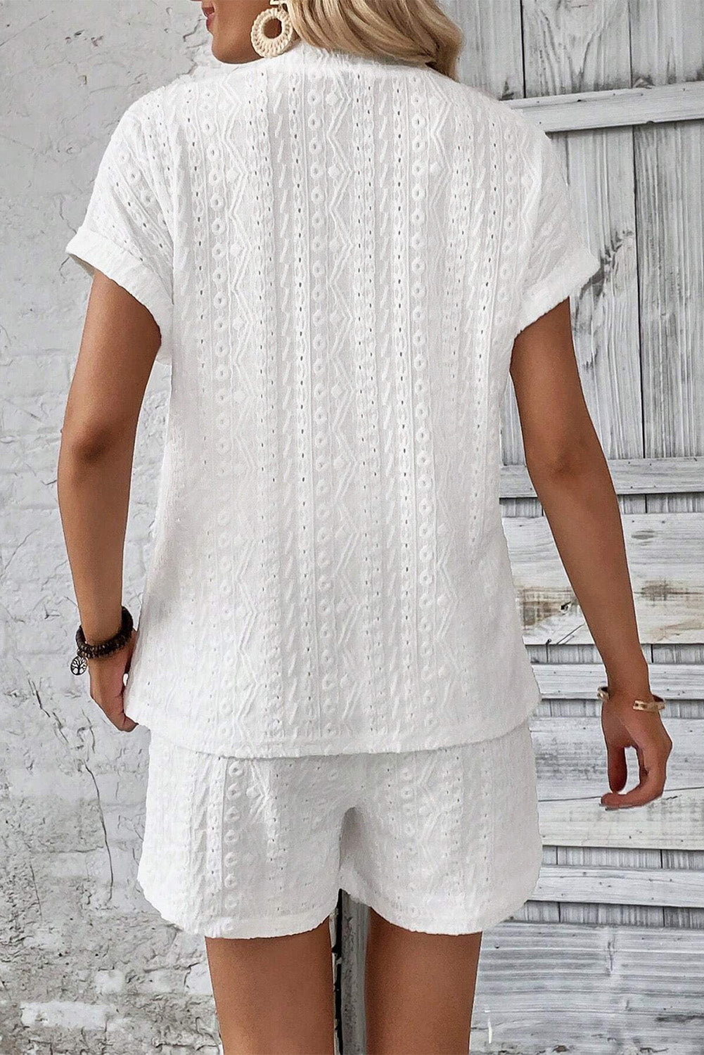 Eyelet Patterned Textured Shorts Set