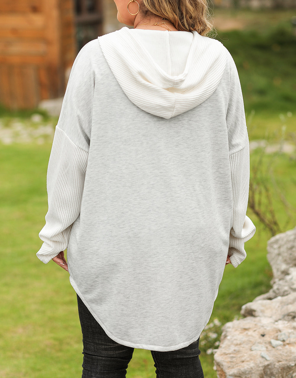 Contrast Knitted Sleeves Plus Size Hoodie