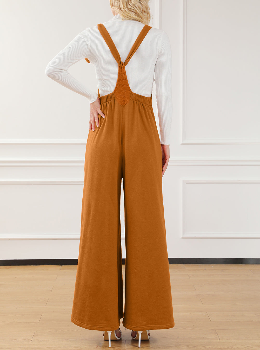 Knotted Straps Patch Pocket Wide Leg Jumpsuit
