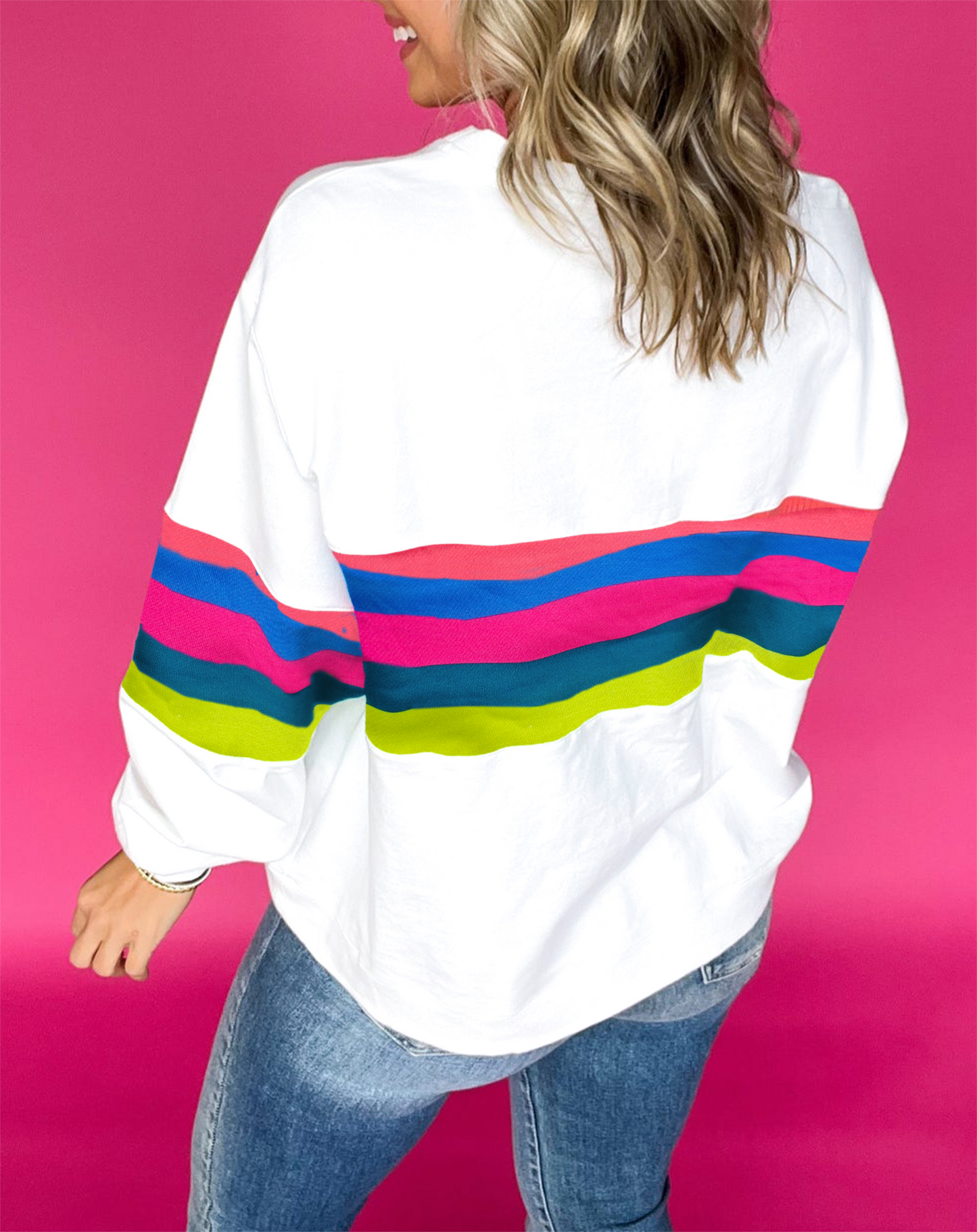 Colorful Striped Accent Long Sleeve T Shirt