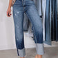 High Waist Distressed Straight Leg Jeans