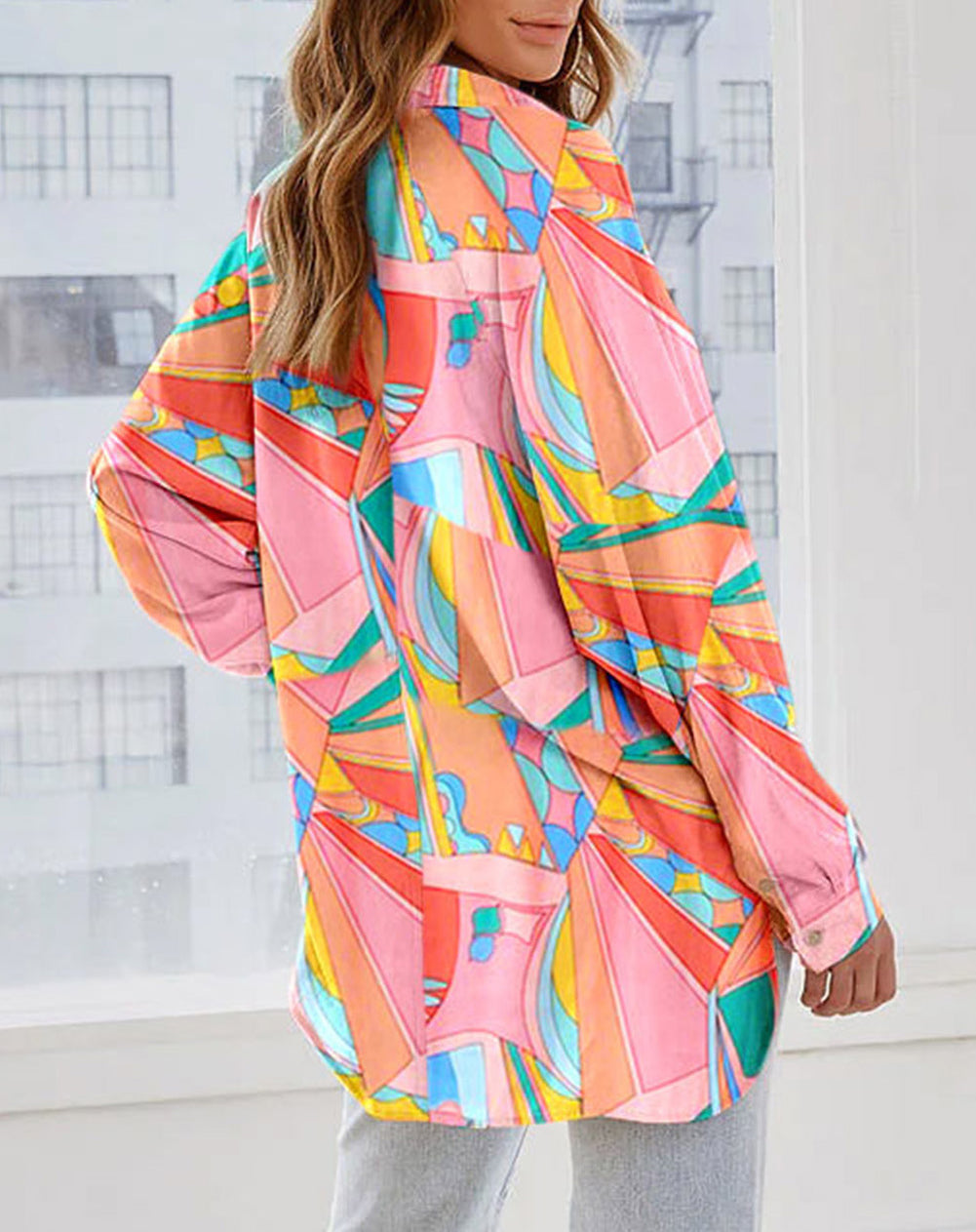 Abstract Geometric Print Oversized Shirt