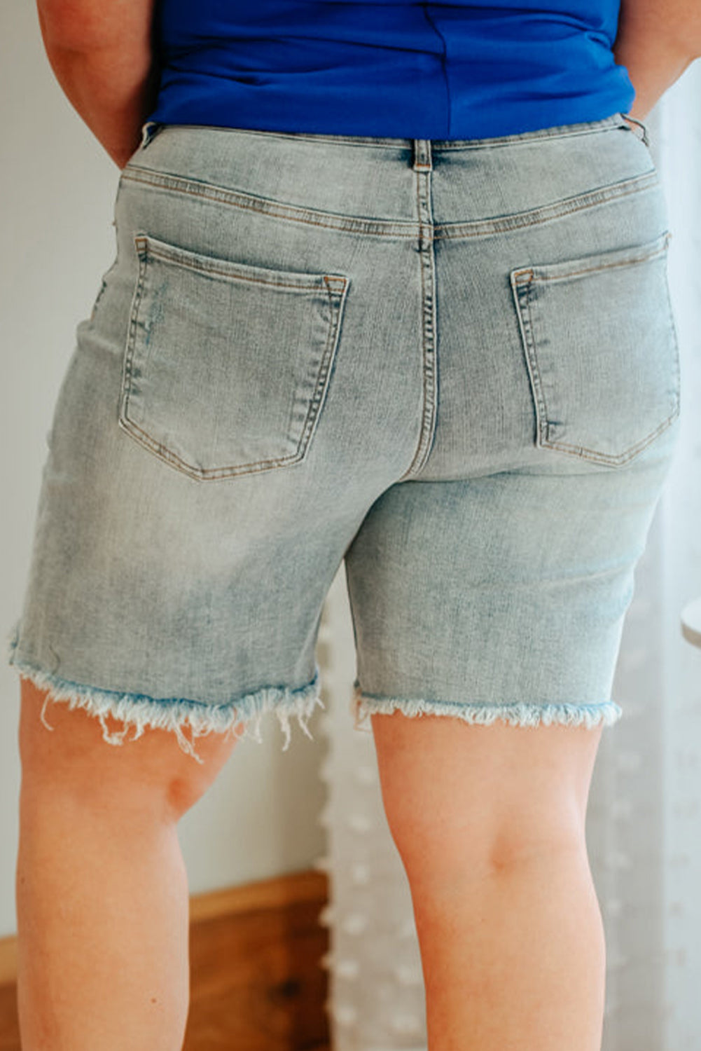 Blue Plus Size Distressed Rolled Hem Denim Shorts