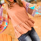 Boho Paisley Mix Print Raglan Sleeve Ruffled Blouse