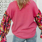 Floral Patchwork Flounce Sleeve Rib Knit Plus Top