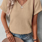 Textured Knit Button Back Cuffed Sleeve Tee