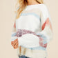 Colorblock Striped Bishop Sleeve Fuzzy Sweater