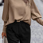 Plain Button Back Cuffed Puff Sleeve Blouse