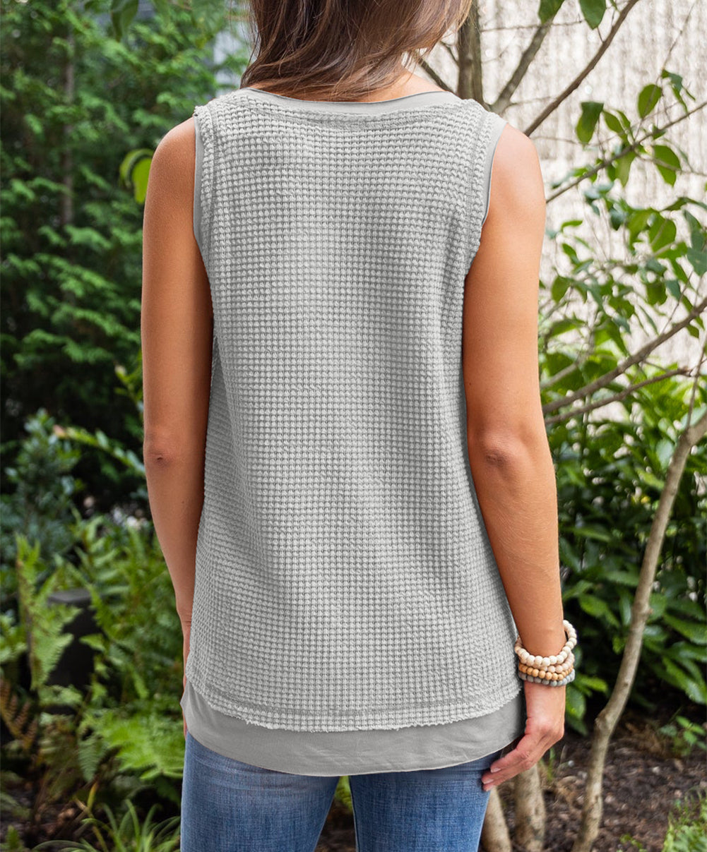Scoop Neck Waffle Knit Flowy Vest