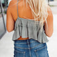 Gray Sheer Lace Bralette Ruffle Tiered Tank Top