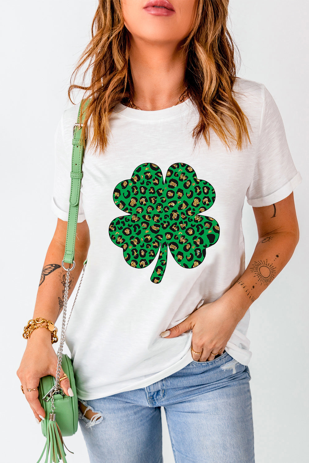 Leopard Four Leaf Clover Graphic Tee
