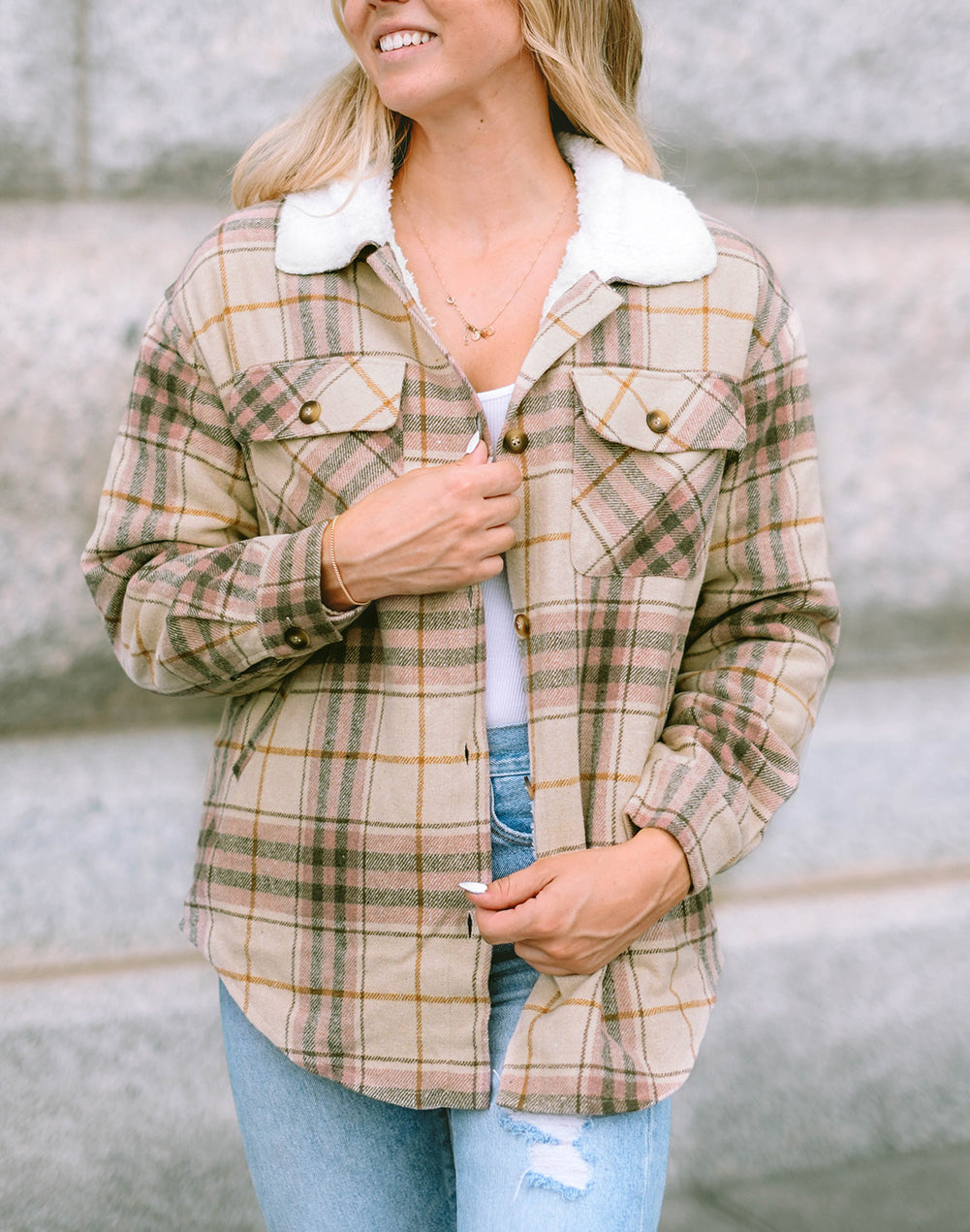 Winter Sherpa Lined Plaid Shacket with Chest Pockets