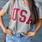 USA Lettering Patch Notched Neck Loose Tee