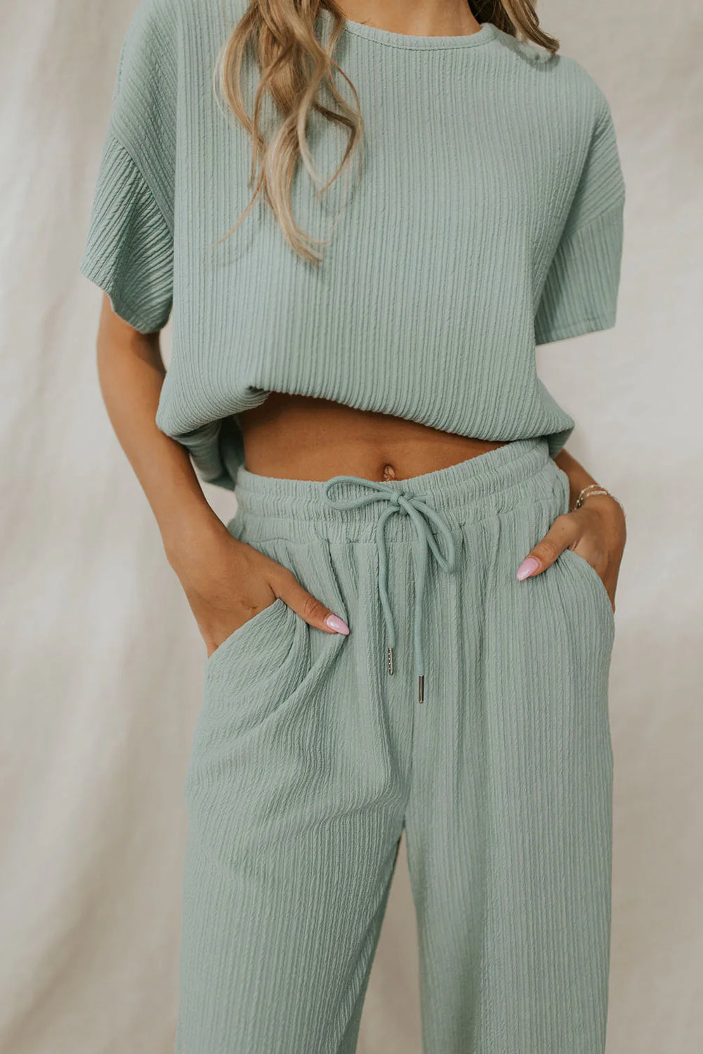 Textured Tee and Pants Lounge Set