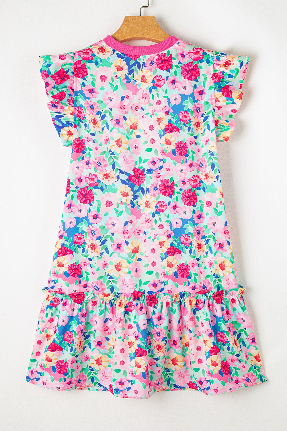 Floral Print Flutter Sleeve Ruffled Mini Dress