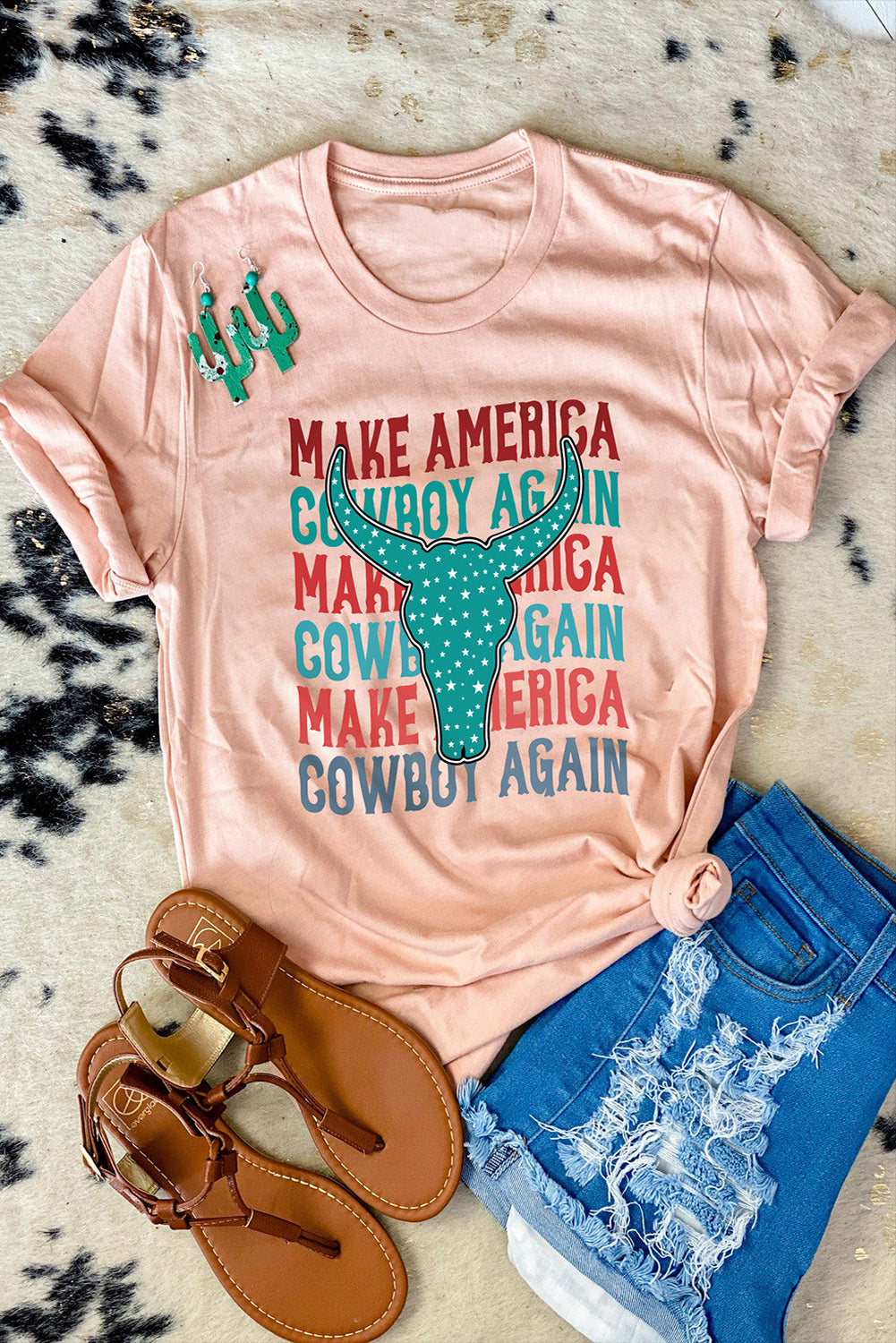 Steer Head Slogan Graphic Print Short Sleeve T Shirt