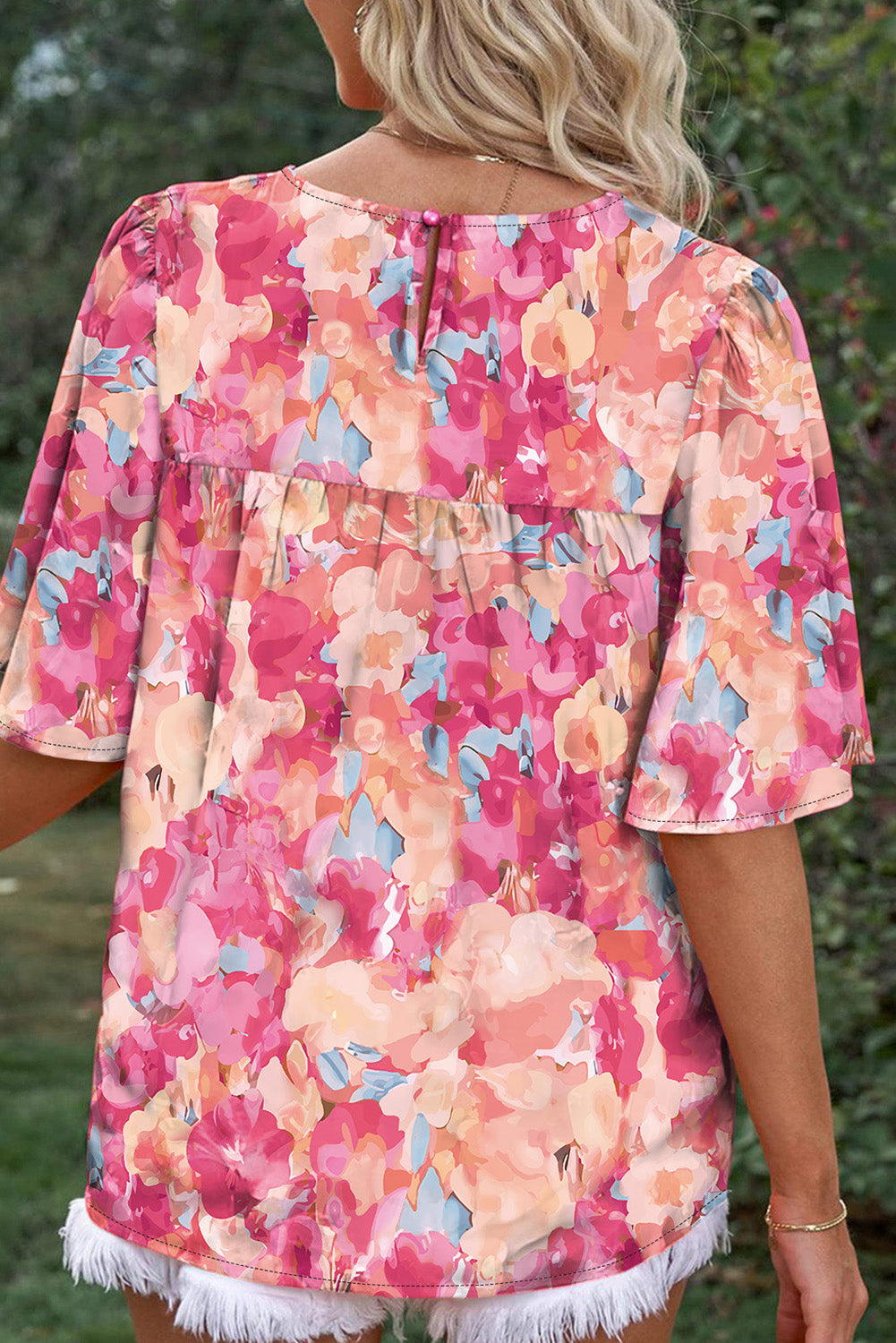 Floral Print Wide Sleeve Blouse