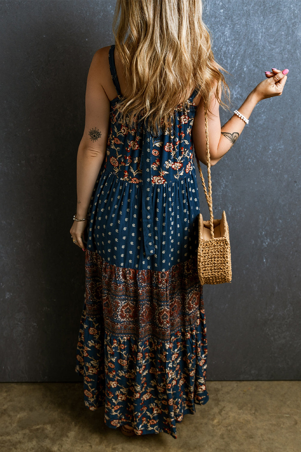 Floral Splicing Sleeveless Maxi Dress