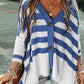 Stripe V Neck Buttoned High Low Sweater Cardigan