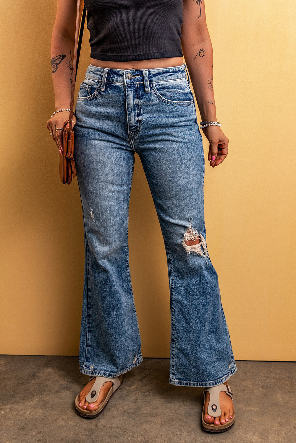 Distressed Flare Leg Jeans