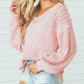Loose Pointelle Knit Ribbed V Neck Sweater