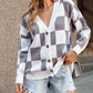 Contrast Checkered Print Button Up Sweater Cardigan