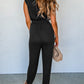 Shirred High Waist Sleeveless V Neck Jumpsuit